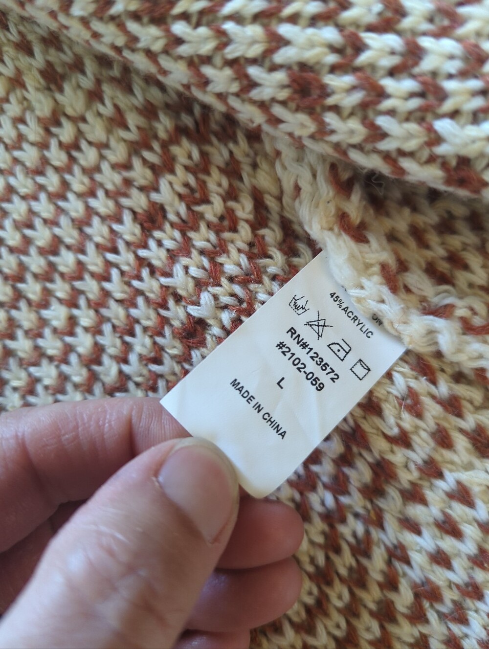 ON BLUE Yellowstone Aztec Ski Lodge SWEATER jacket WESTERN Rust Wht Knit Sz Lg - Picture 8 of 9